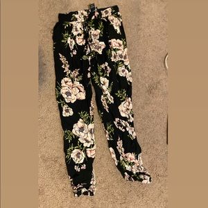 Pink and black floral joggers